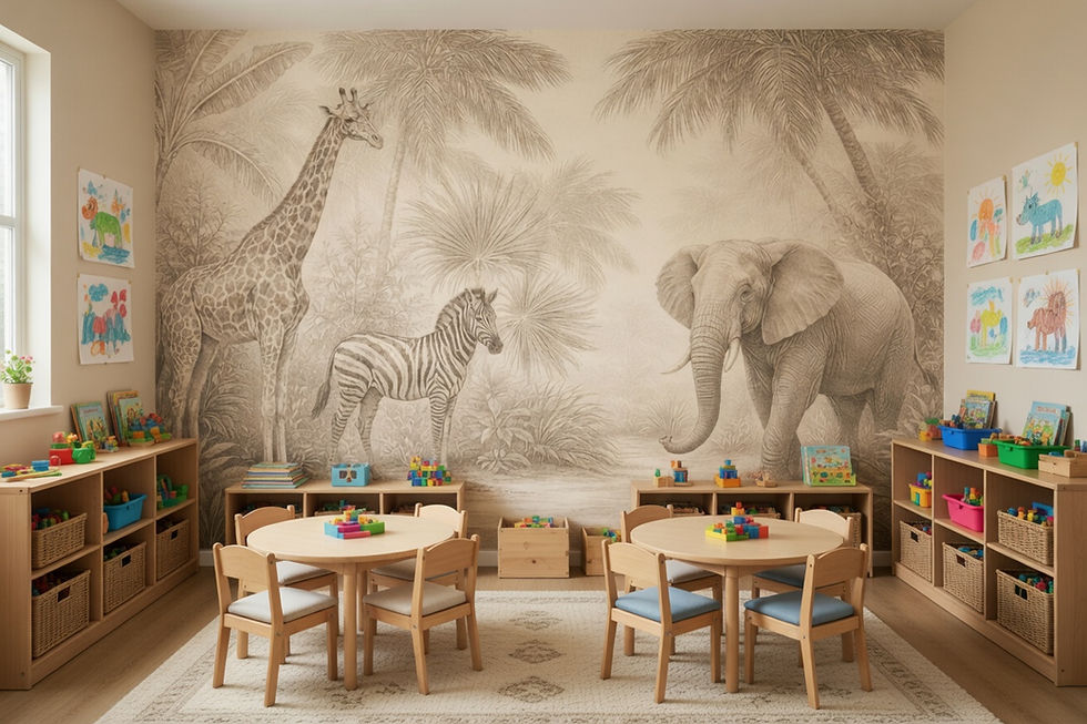 elephant giraffe zebra wall mural playroom