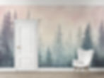 woodland watercolor wall mural office interior