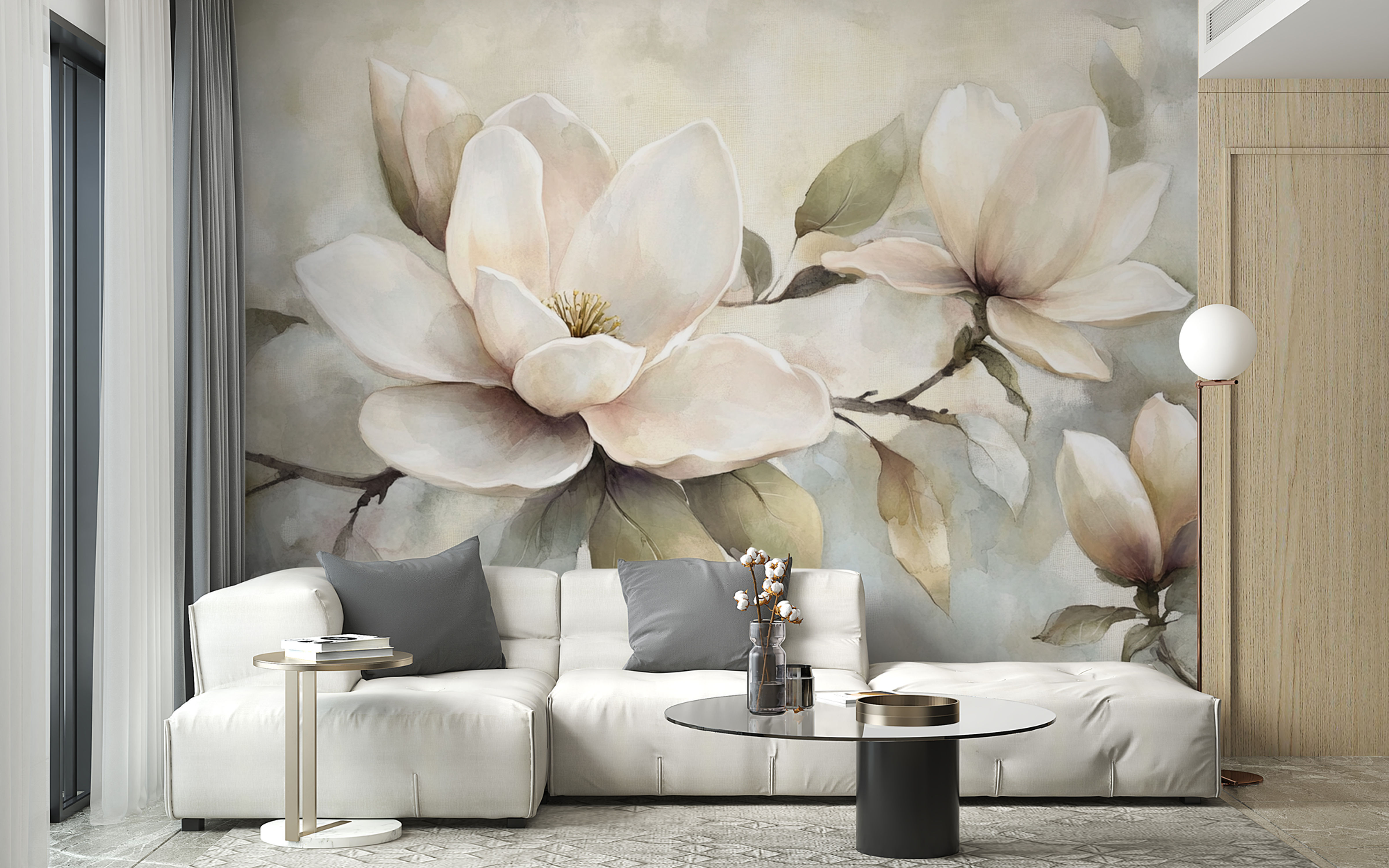 oversized magnolia wall mural for living room decor