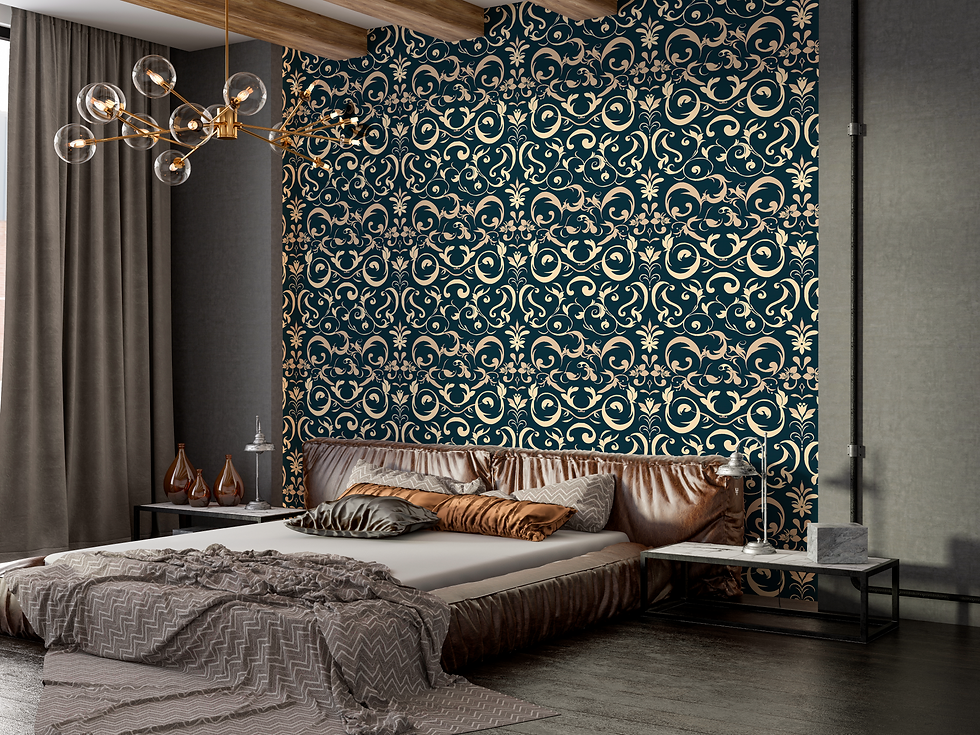 Thumbnail: Close-up detail of Ornivé wallpaper pattern by Bellasso, intricate damask motif in ivory on charcoal