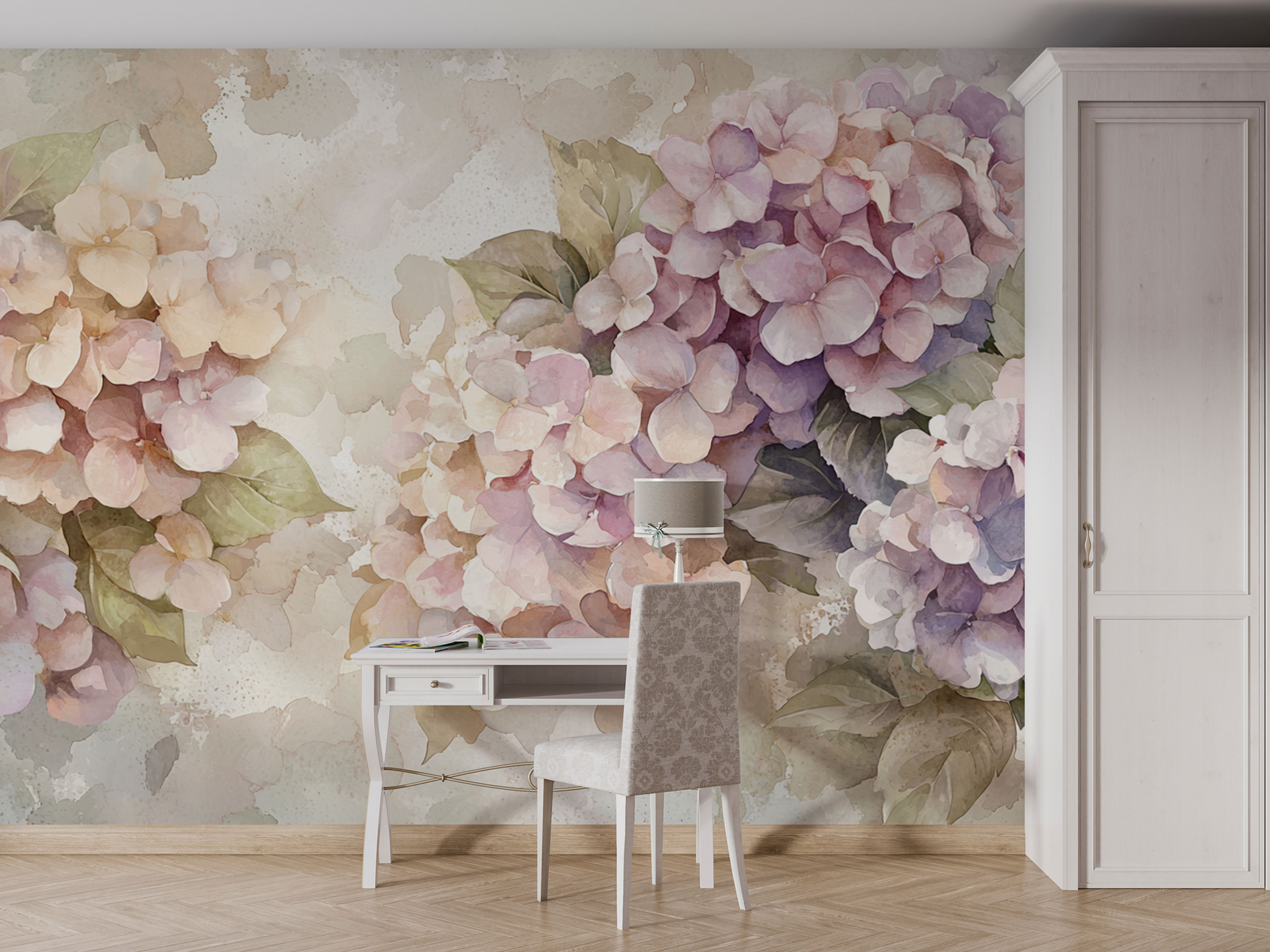 pastel hydrangea wallpaper mural for office