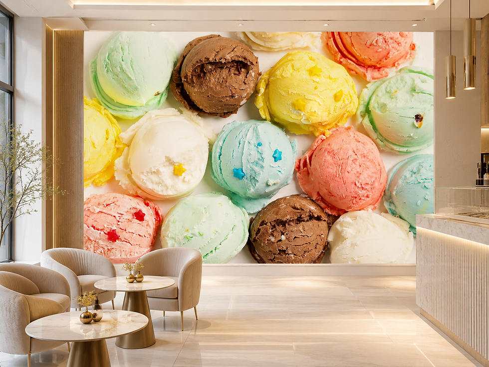 Thumbnail: Ice cream parlor wallpaper featuring realistic colorful scoops with rich creamy textures and pastel flavors.