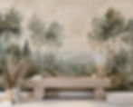 Lunavelle watercolor woodland wall mural by Bellasso featuring soft misty forest scenery