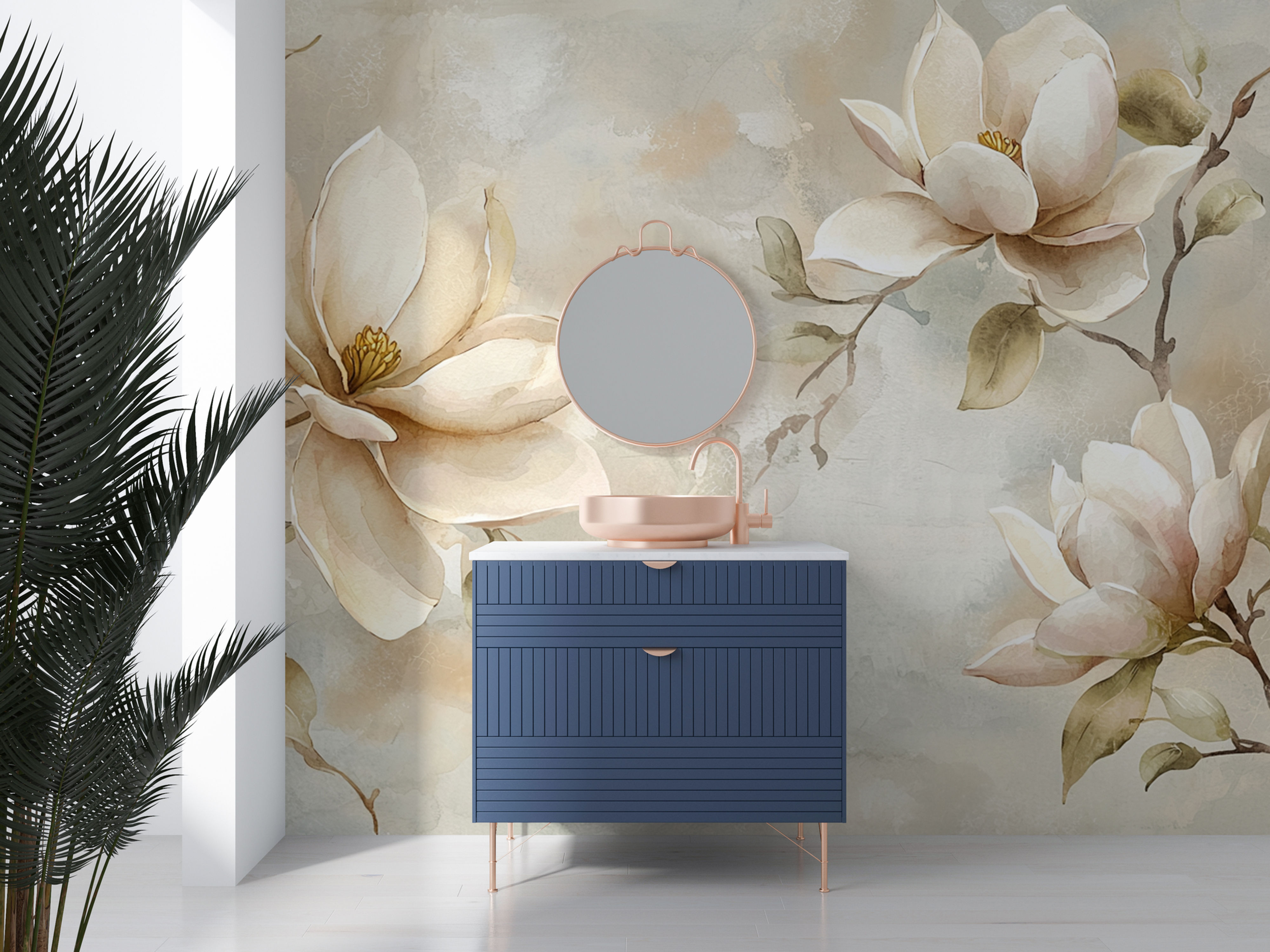 elegant botanical wallpaper for bathroom interior