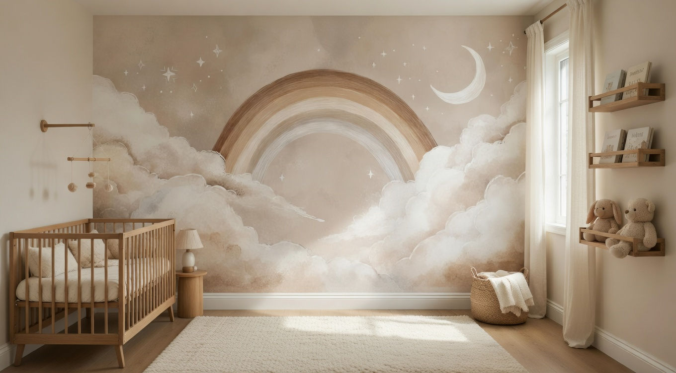 dreamy rainbow nursery wallpaper