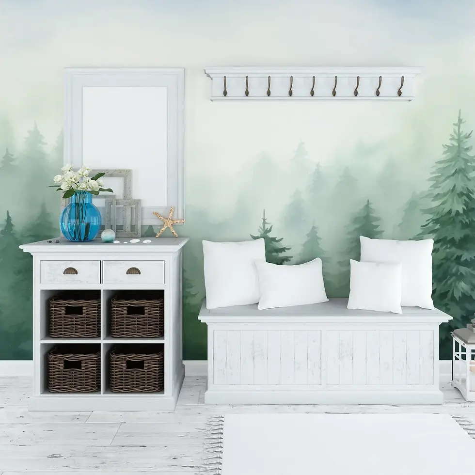 Thumbnail: Close-up detail of Evermist watercolor woodland wallpaper mural