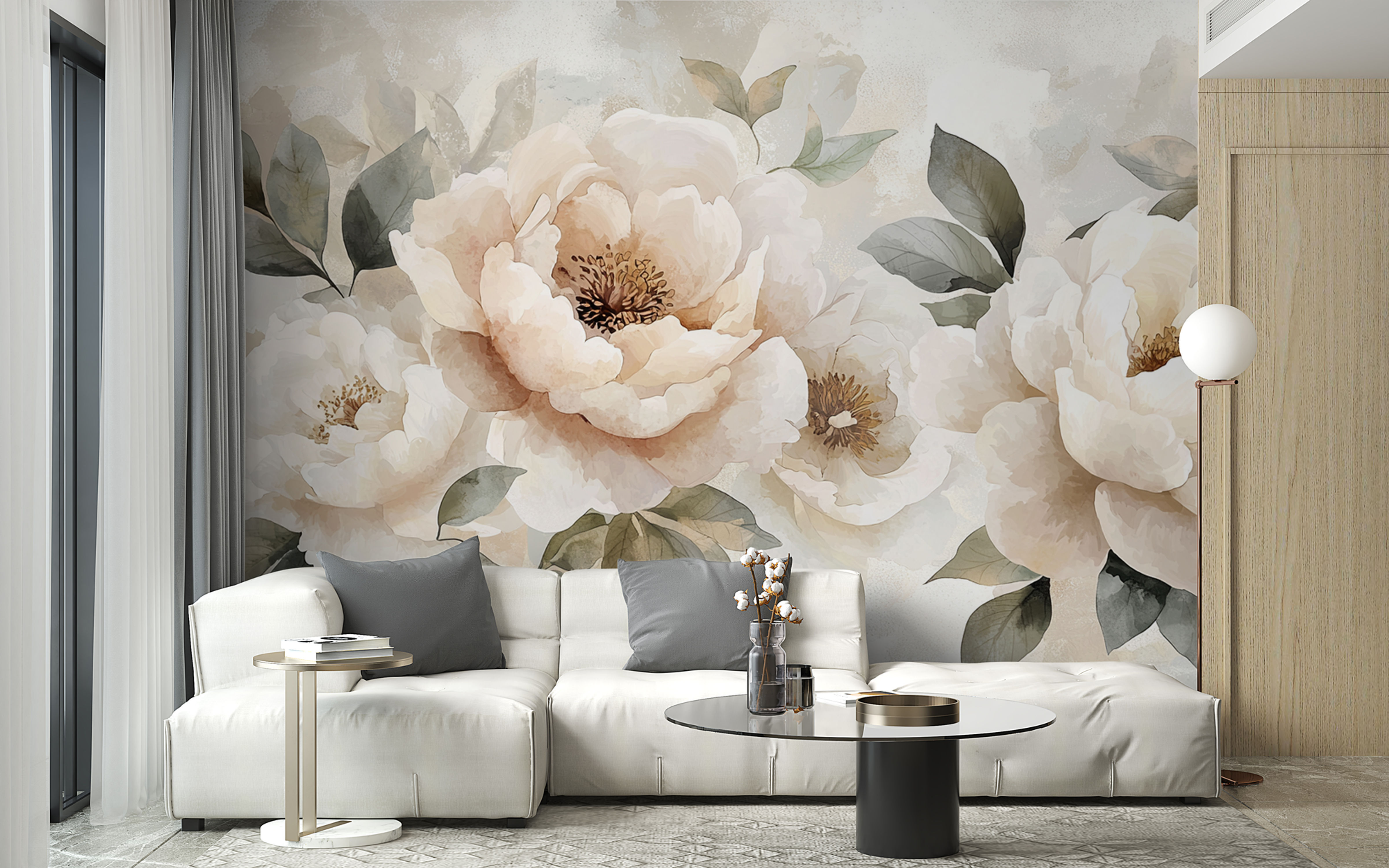 watercolor floral wallpaper mural for living room wall