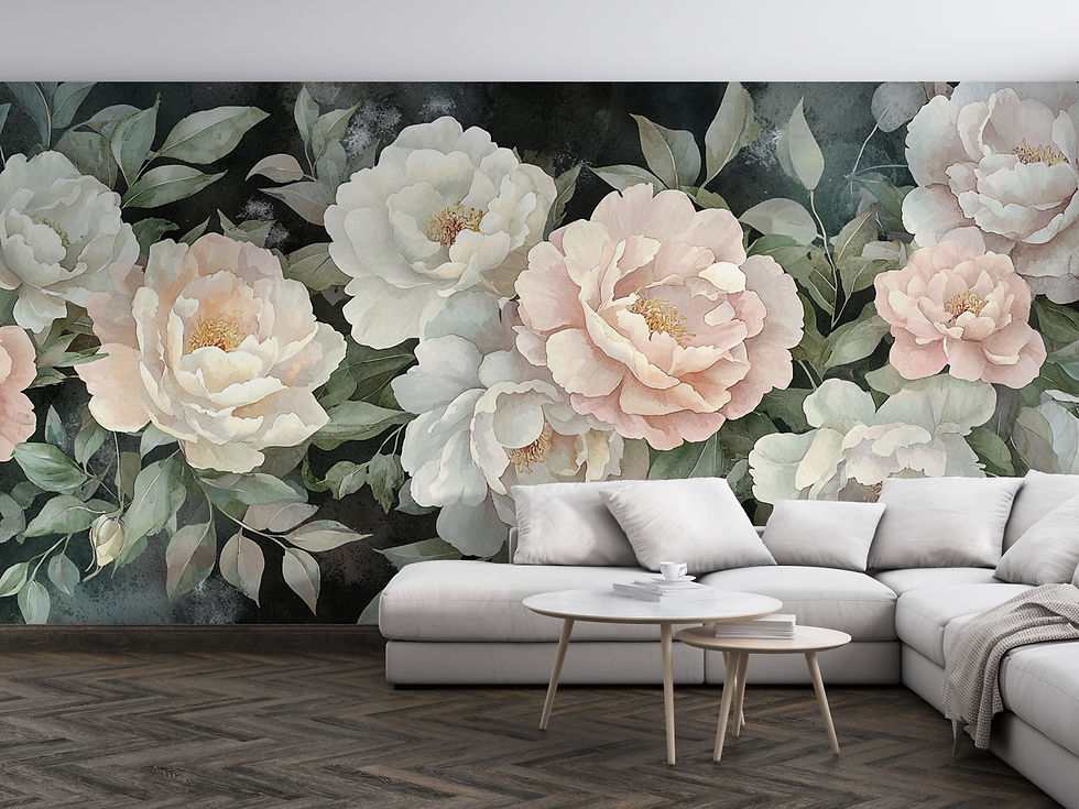 Thumbnail: moody watercolor flower mural for living room wall