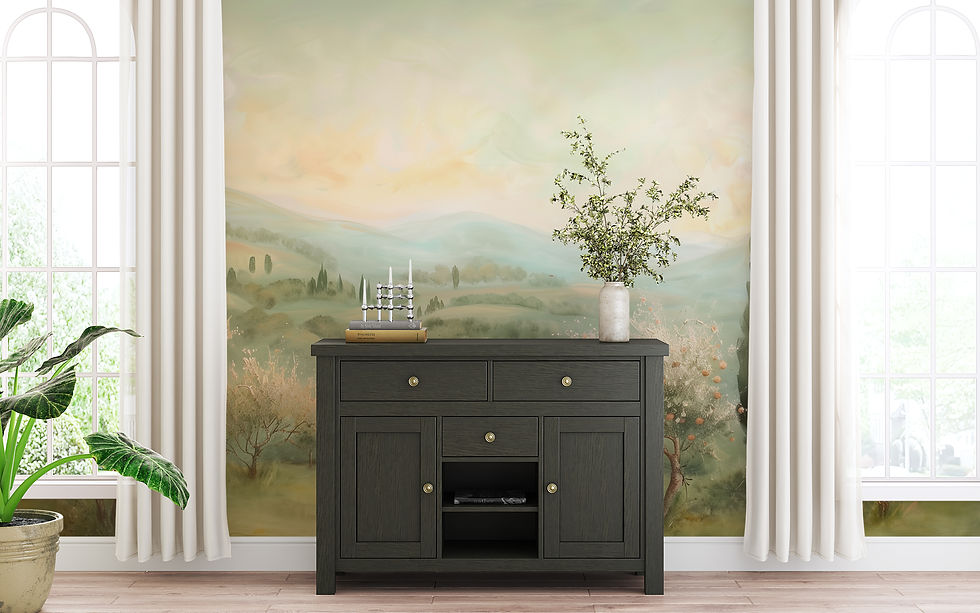 Thumbnail: Peel and stick Tuscan wallpaper with watercolor landscape scenery