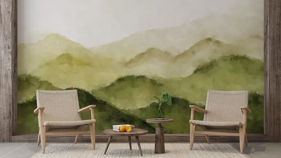 Thumbnail: Calming wellness-inspired interior with Mirelleaf green watercolor wallpaper in earthy botanical tones