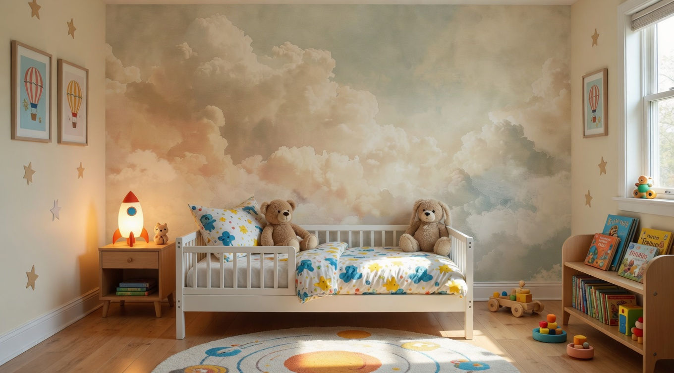 dreamy pastel cloud wall mural for serene bedroom