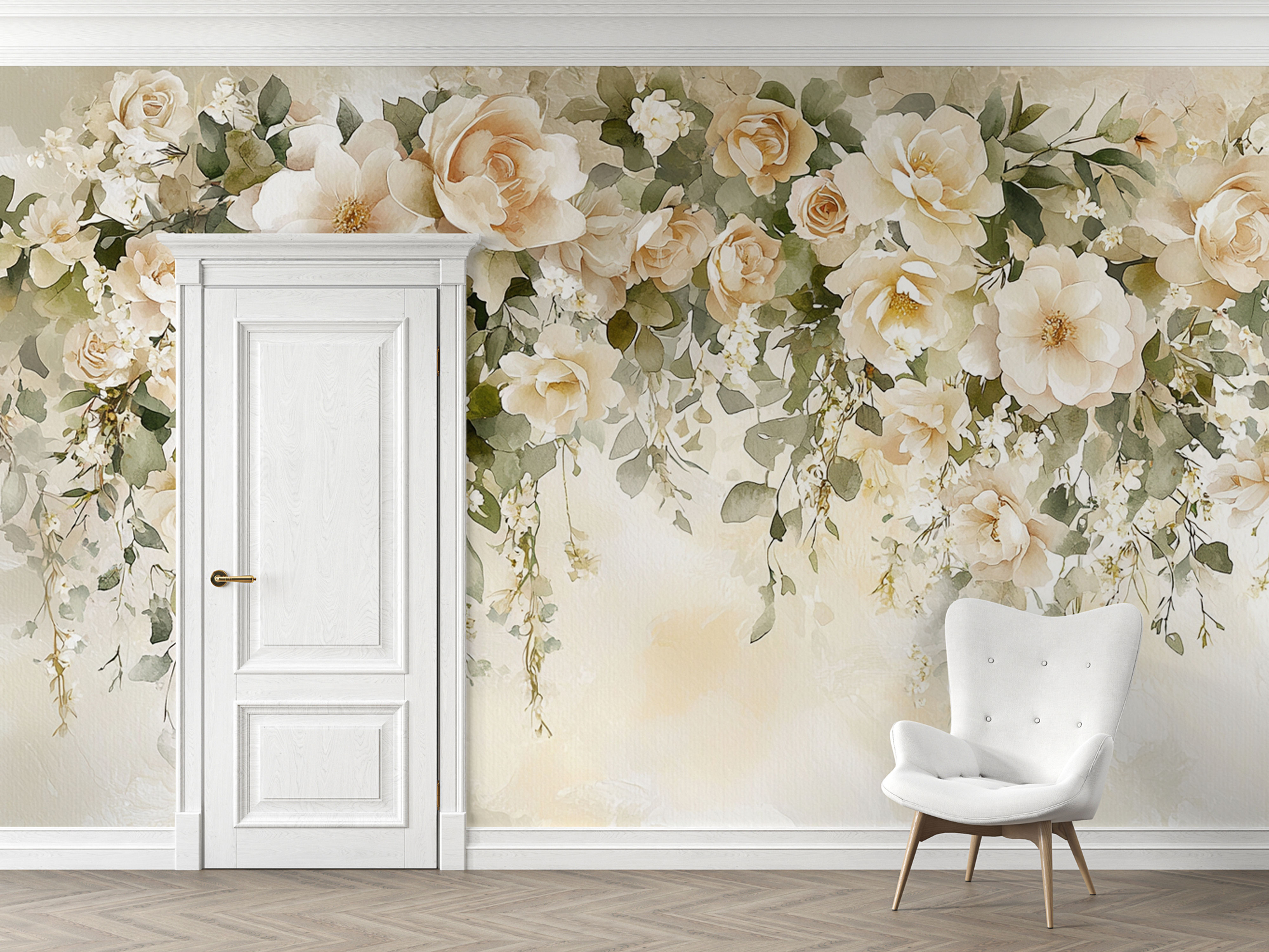 watercolor rose mural for guest room decor