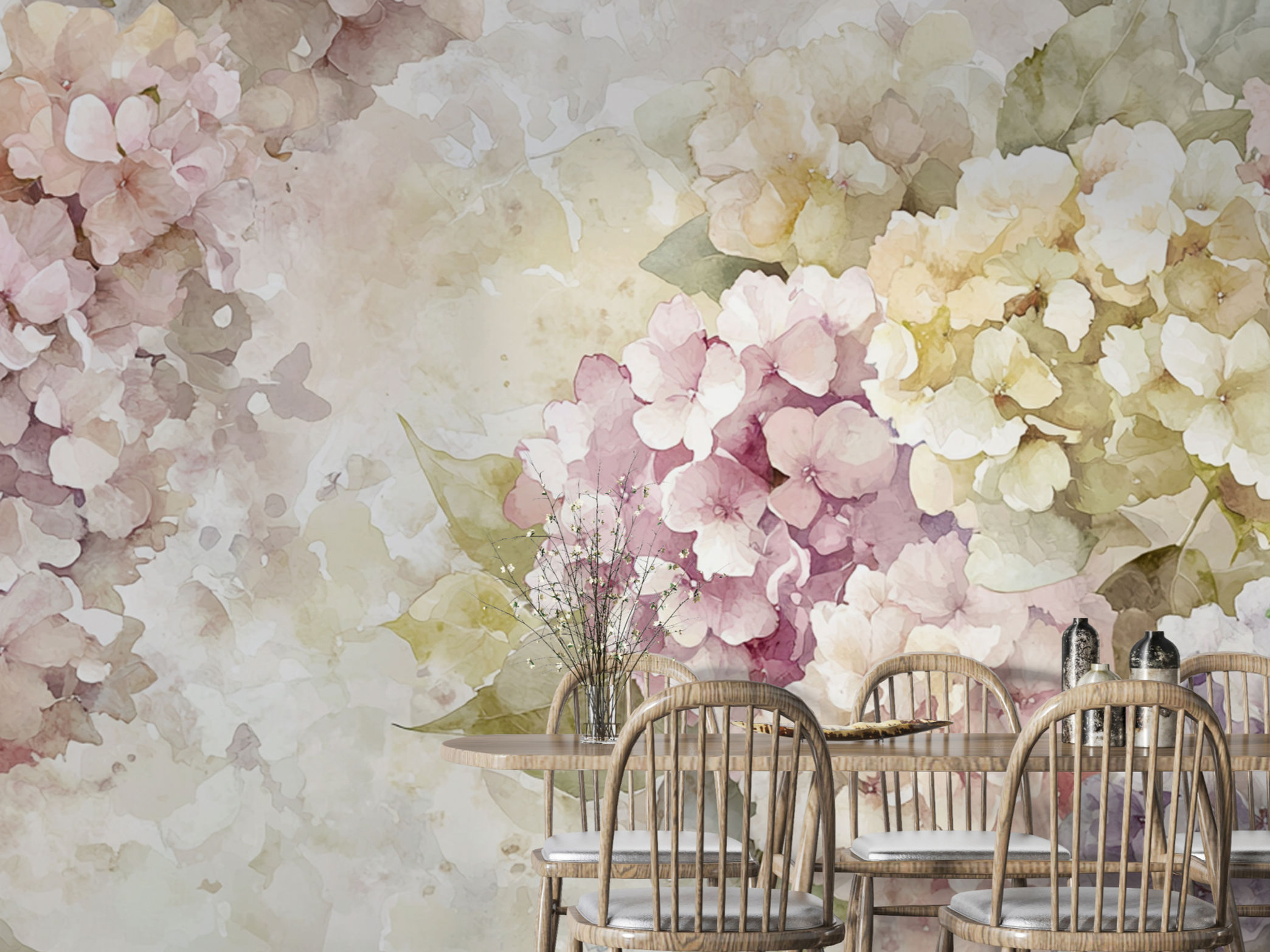 elegant botanical mural for dining room