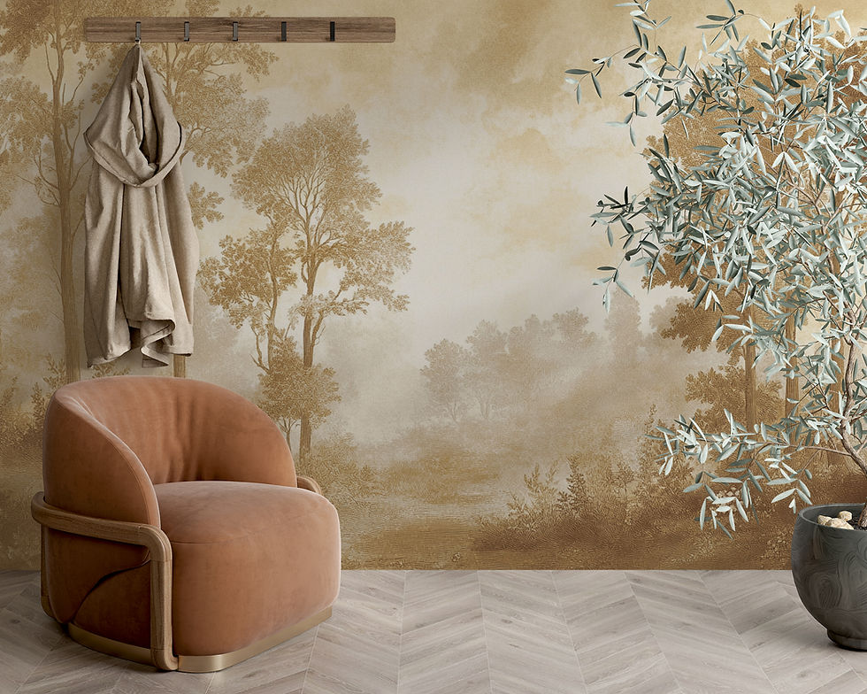 Thumbnail: Close-up texture detail of Seravelle antique woodland wallpaper mural