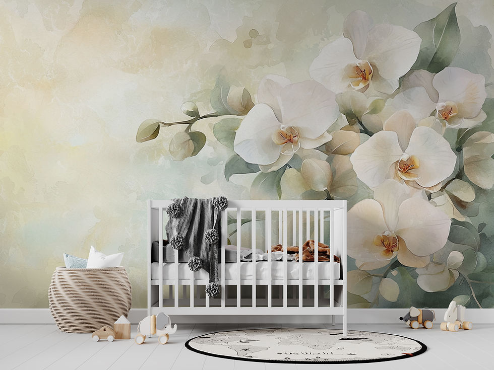 Thumbnail: botanical orchid wall mural for nursery decor