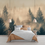 Thumbnail: Bedroom styled with Morning Pine Veil wall mural, calm pine forest softened by morning mist