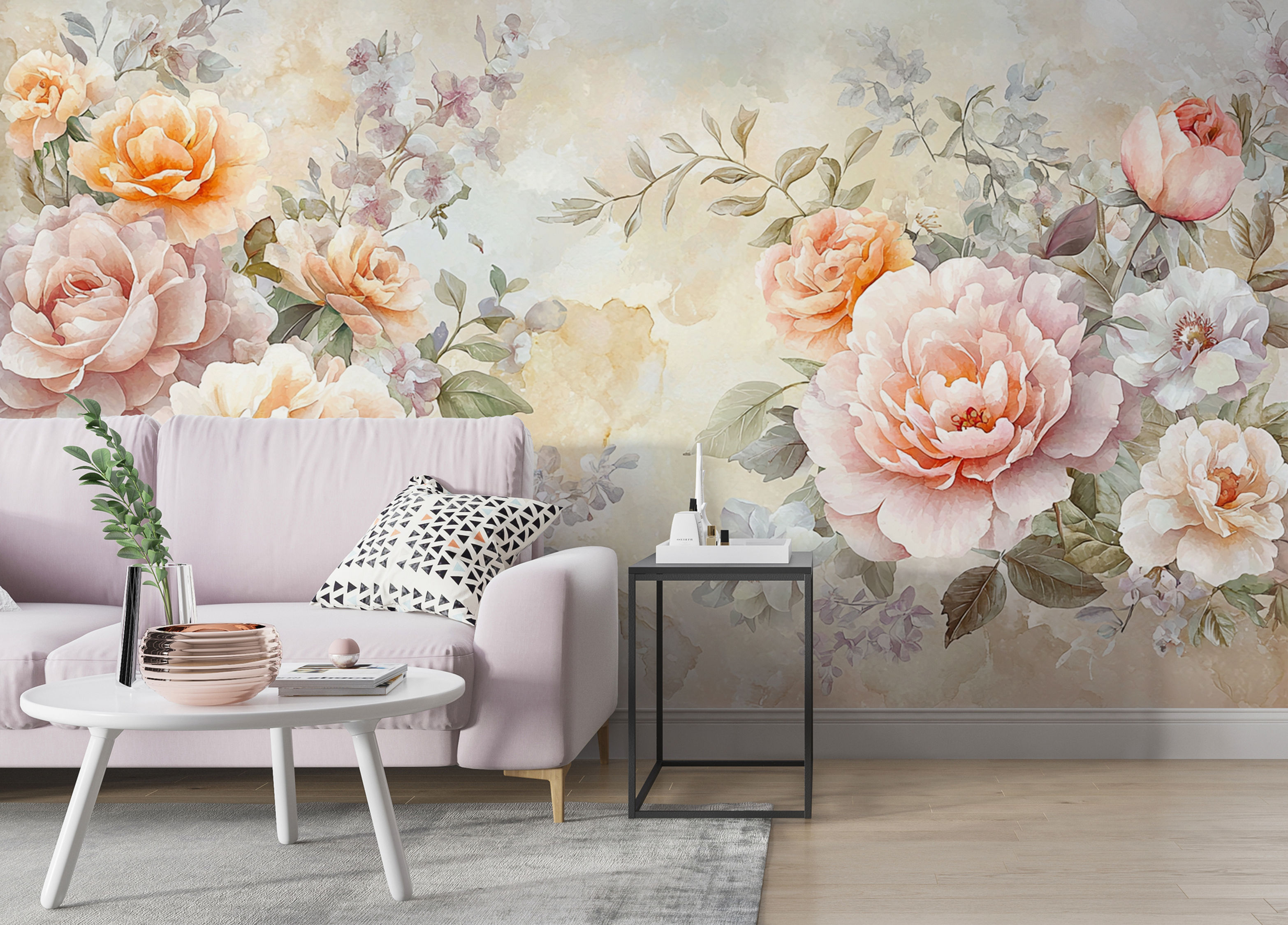 blush rose wallpaper mural for living room wall