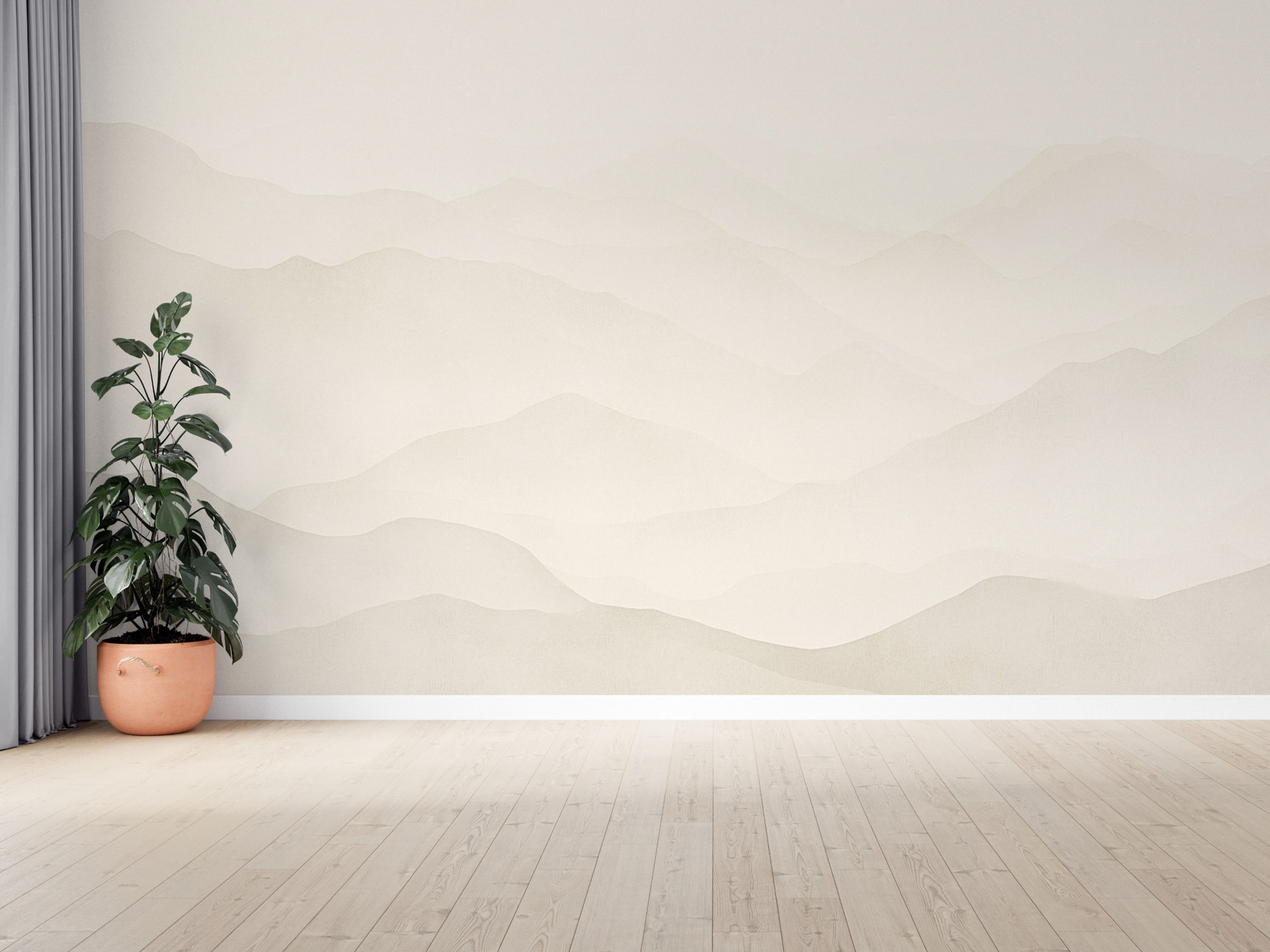 layered mountain mural for entryway