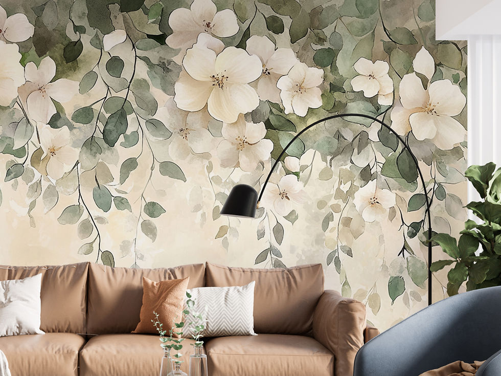 watercolor floral wall mural for bedroom interior