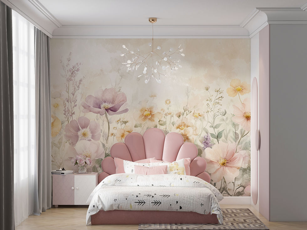 Thumbnail: watercolor wildflower wall mural for bedroom interior