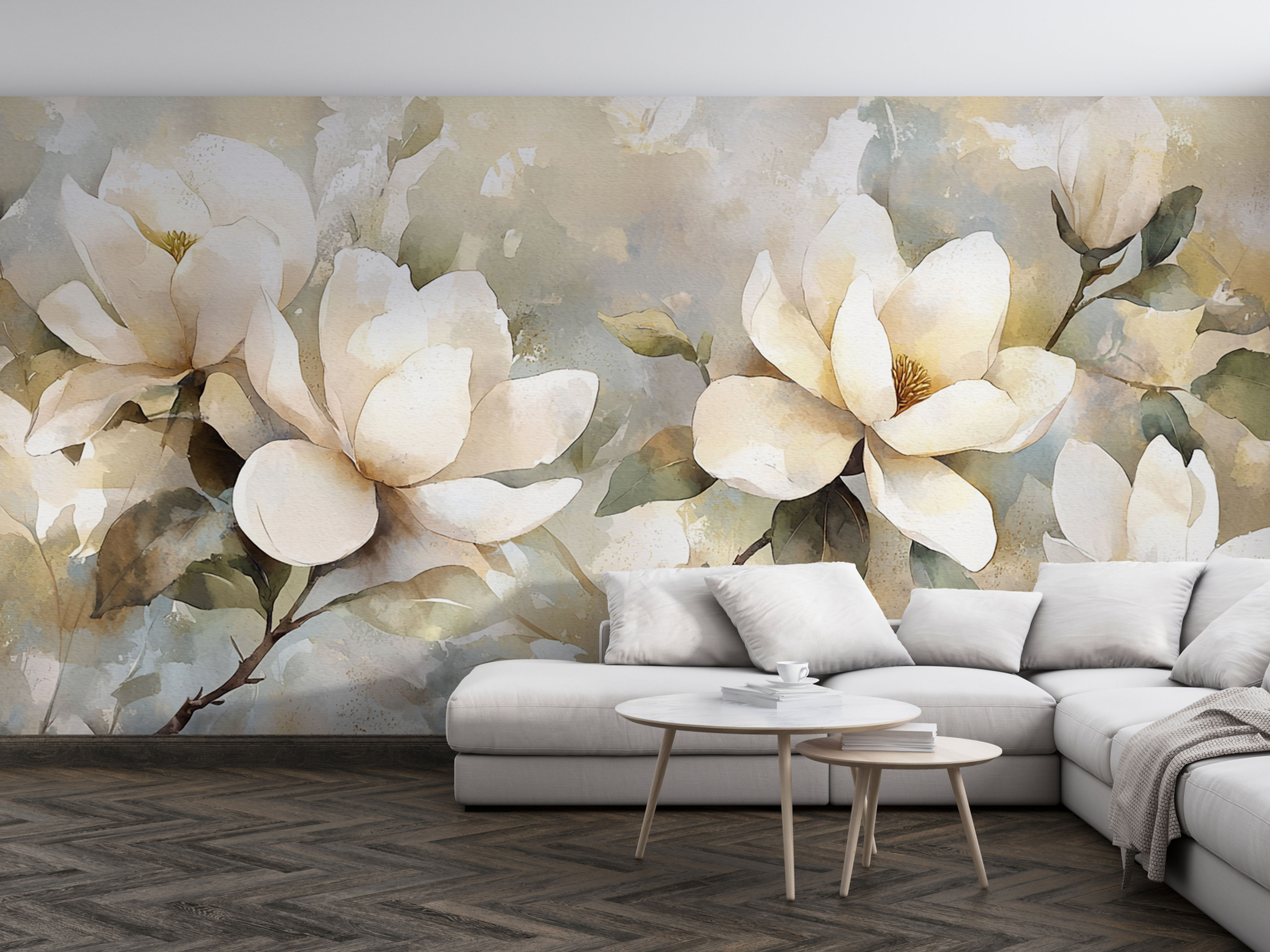 ivory floral wallpaper mural for living room wall