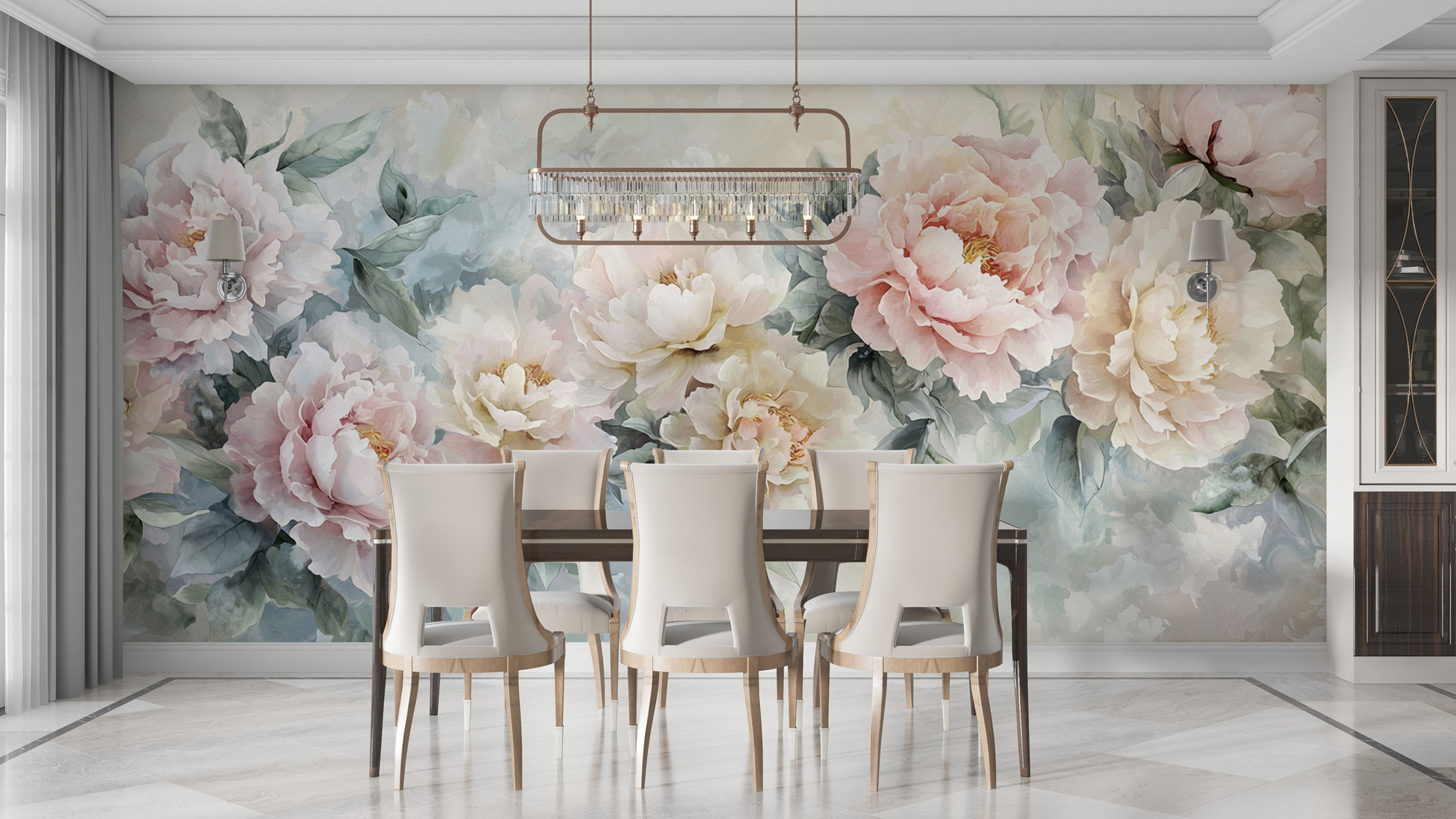 pastel floral peel and stick wallpaper for dining room