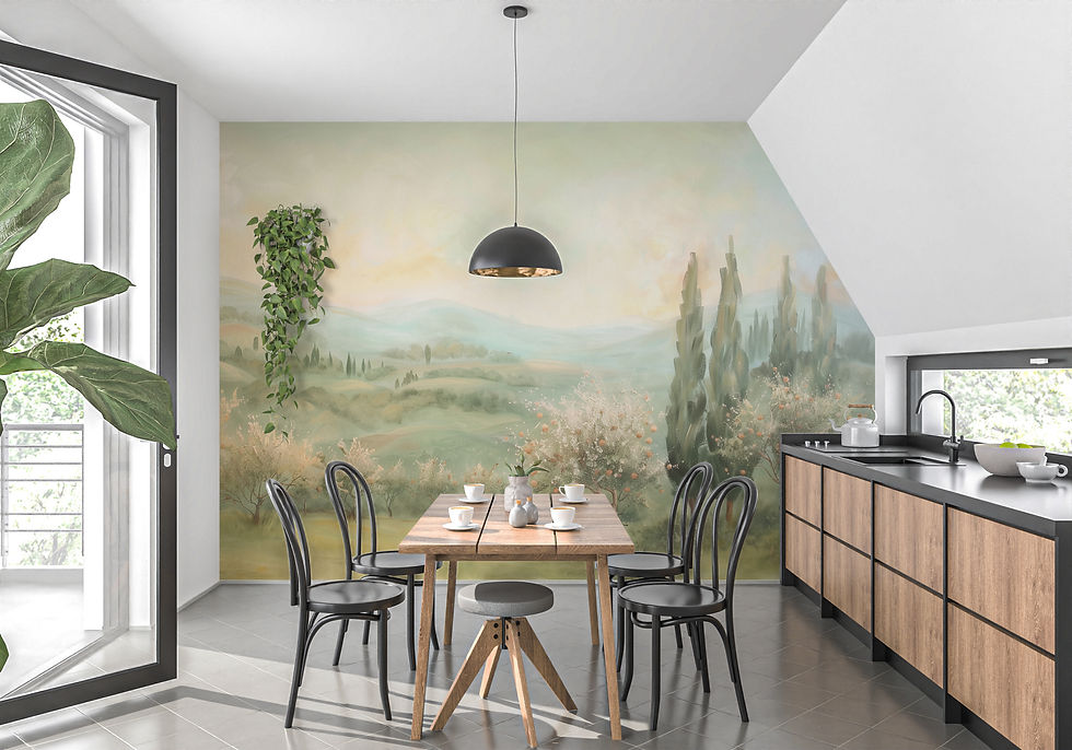 Thumbnail: Tuscan wall mural showcasing olive orchards and soft landscape scenery in kitchen
