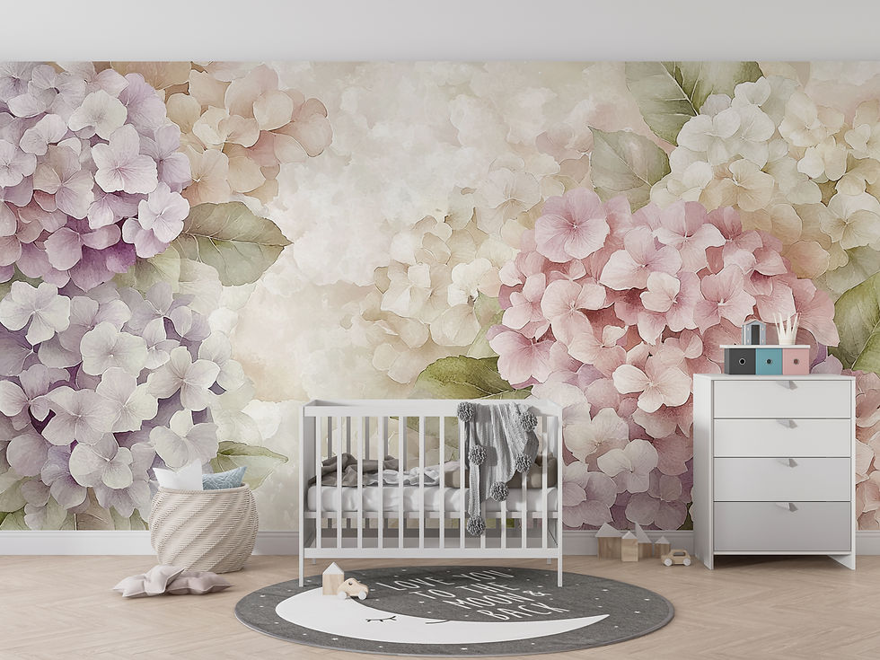 pastel botanical hydrangea mural for nursery decor