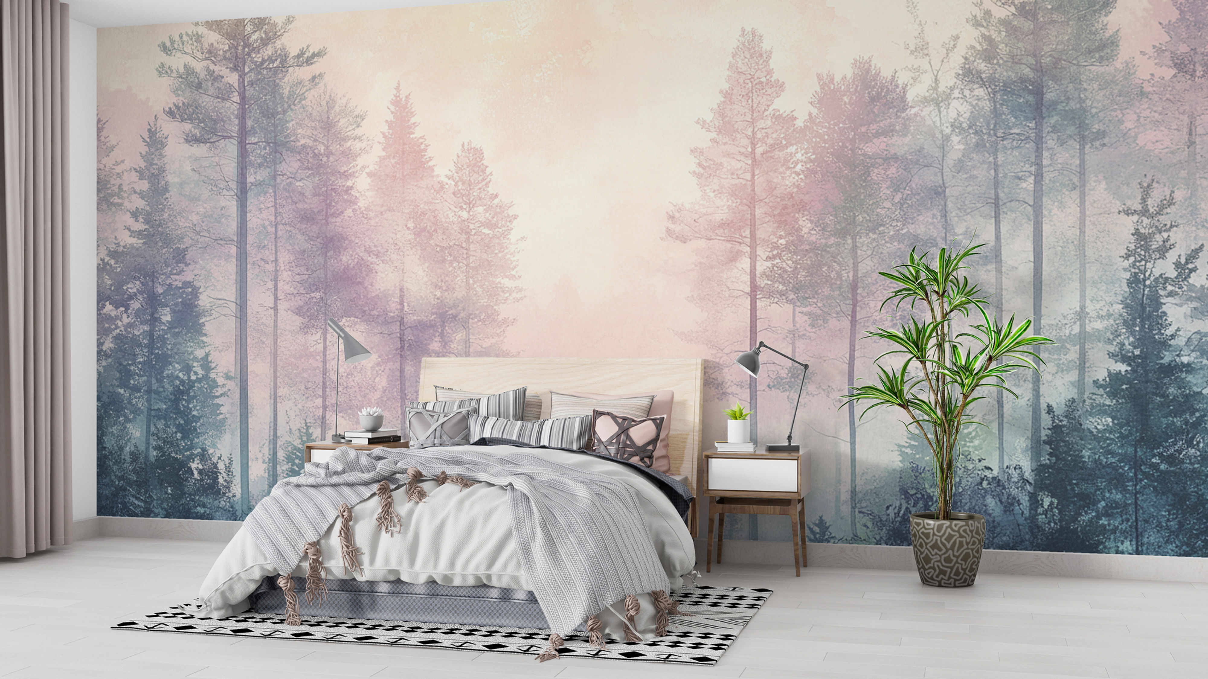 pastel forest wallpaper mural for bedroom