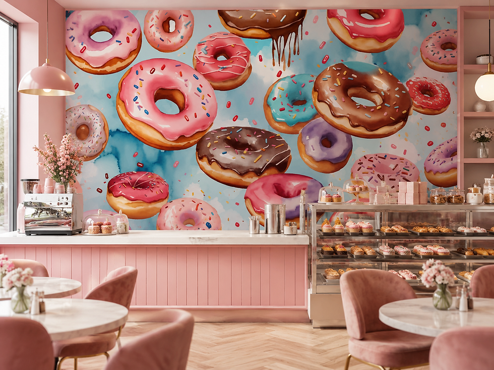 Thumbnail: Watercolor donut wallpaper featuring colorful frosted donuts with sprinkles for bakery wall décor.