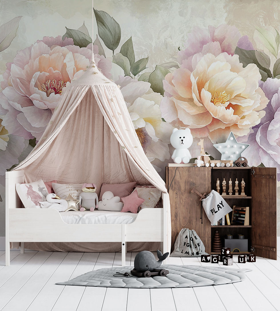 Thumbnail: oversized peony wall mural for nursery decor