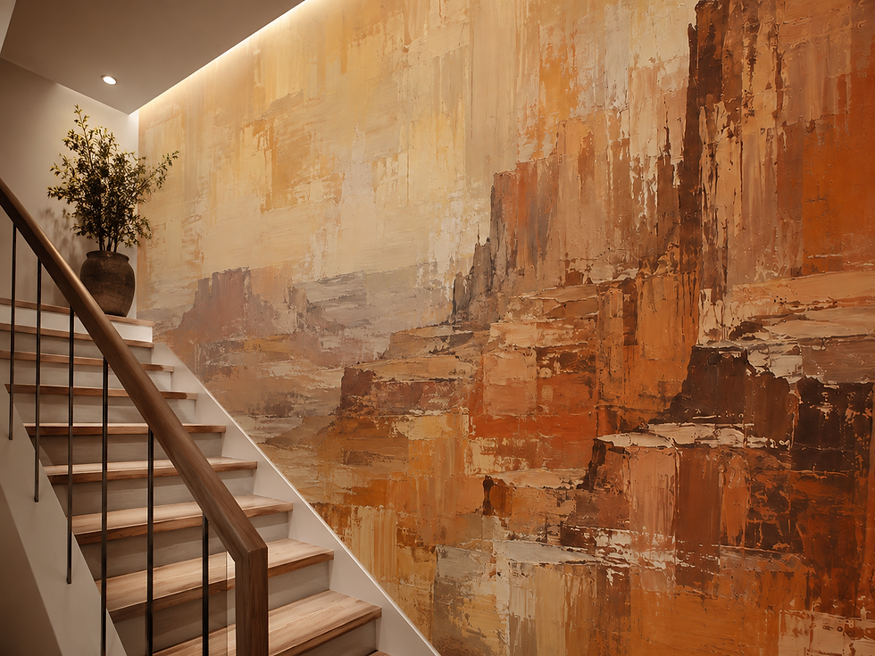 Thumbnail: Southwestern canyon wall mural with burnt orange cliffs and layered desert texture along a staircase
