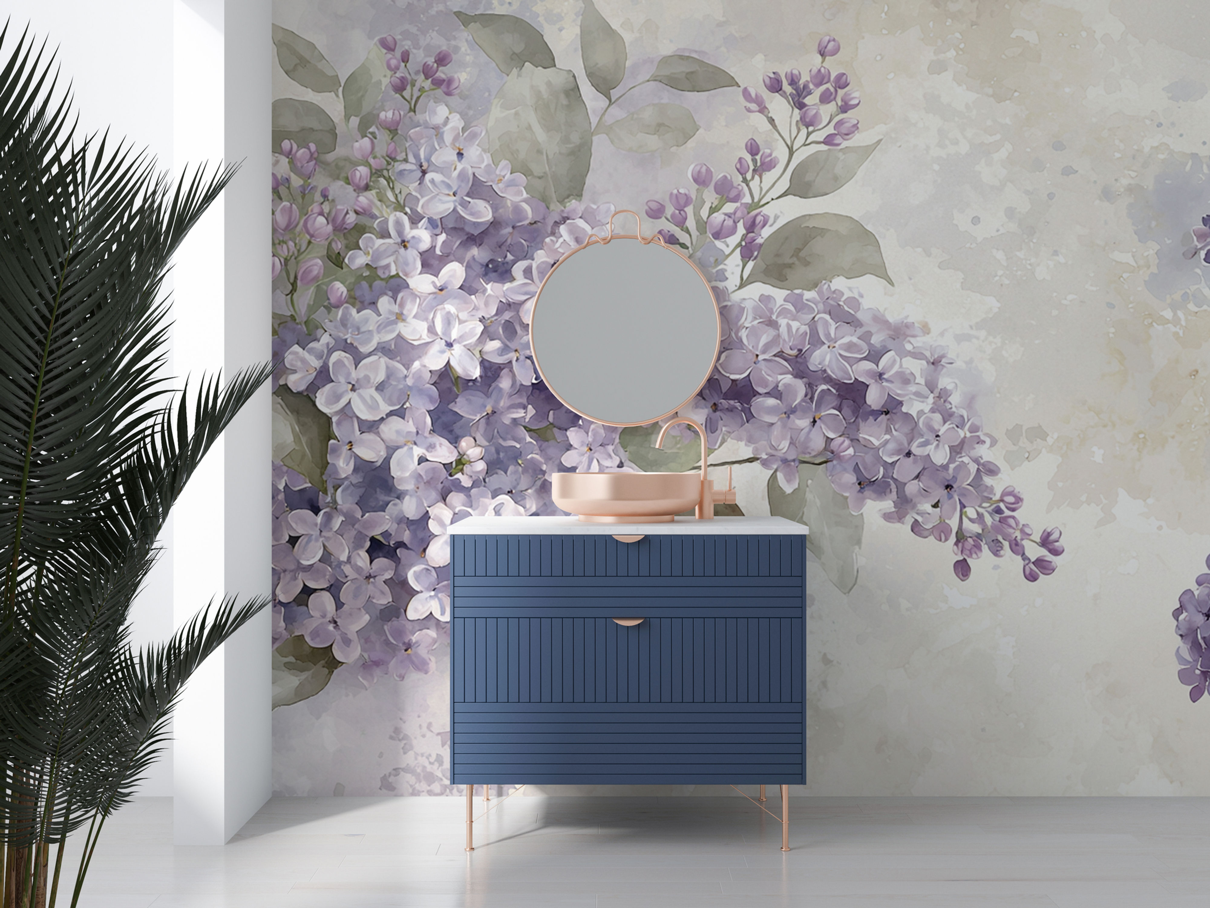 lilac floral wallpaper mural for bathroom decor