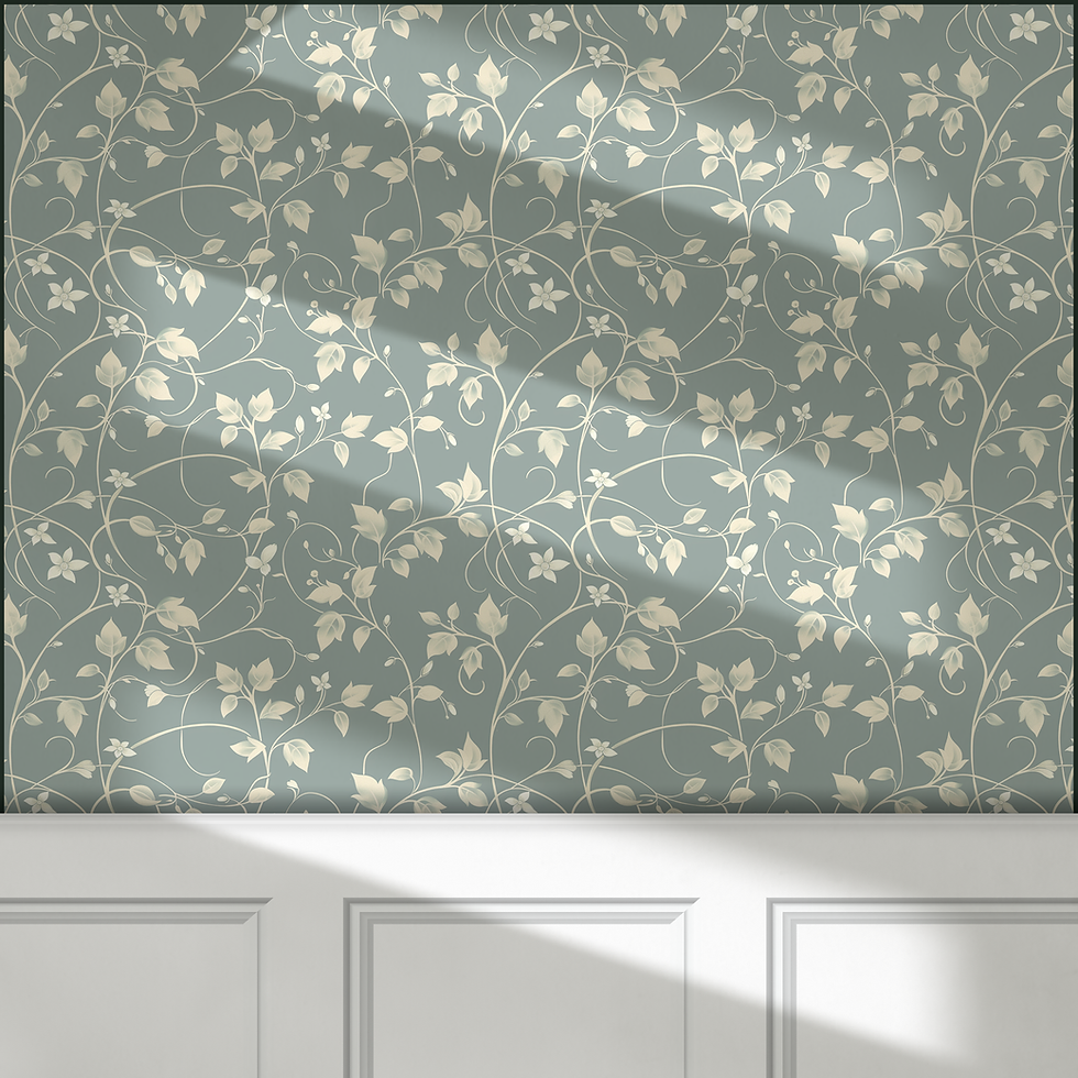 Thumbnail: Close-up detail of Sage Vine wallpaper pattern by Bellasso, elegant ivory vine illustration on sage background