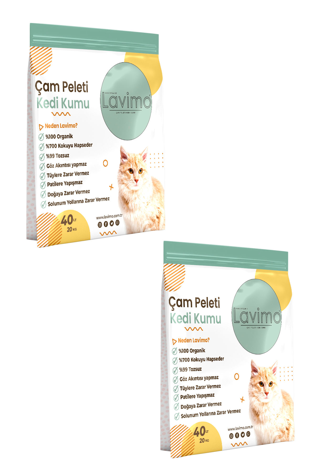 lavimo Kedi Kumu %100 Organik Çam Peleti 40lt X 2 80lt Eko Paket