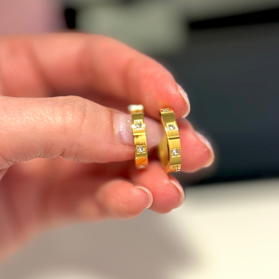 Stainless steel gold plated 18k cubic zirconia hoop earrings
