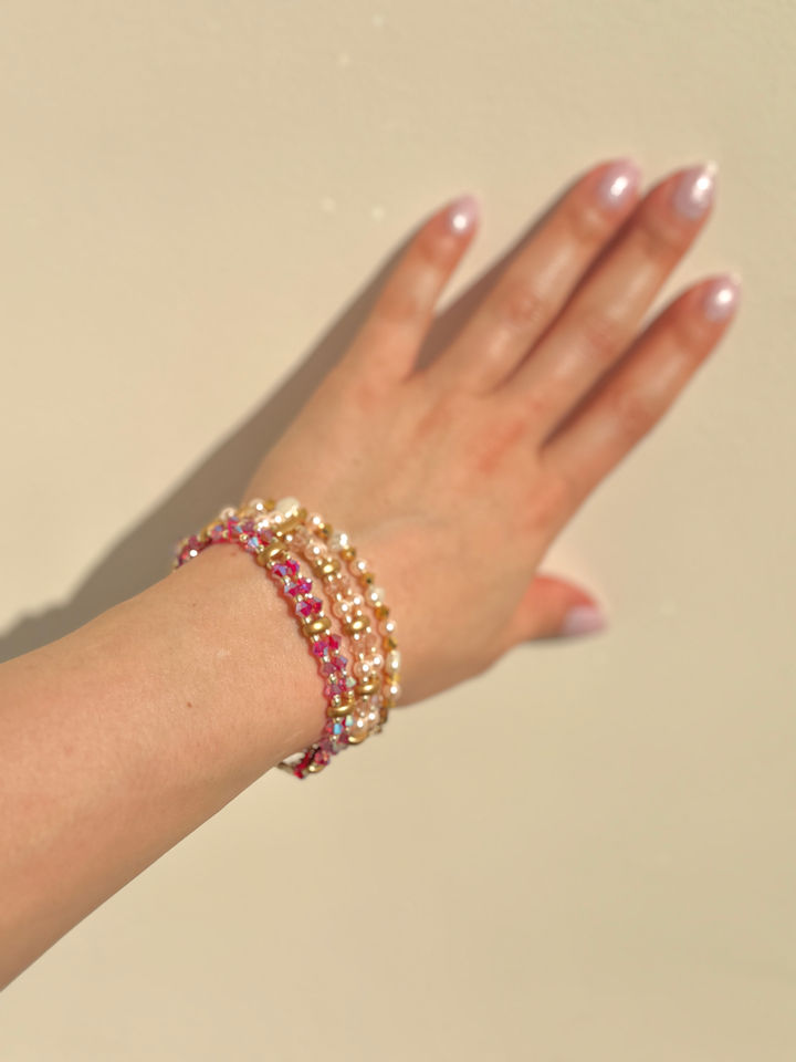 handmade red mermaid bracelet set with crystal pearls