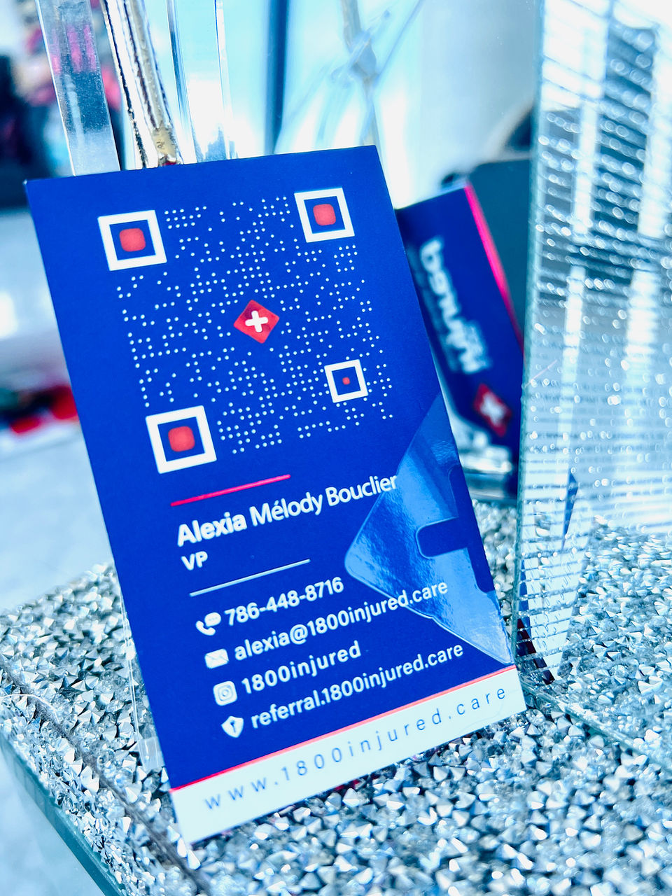 Suede extra thick 48pt business card with spot uv, raised uv, full color, foil stamping, and foil edges