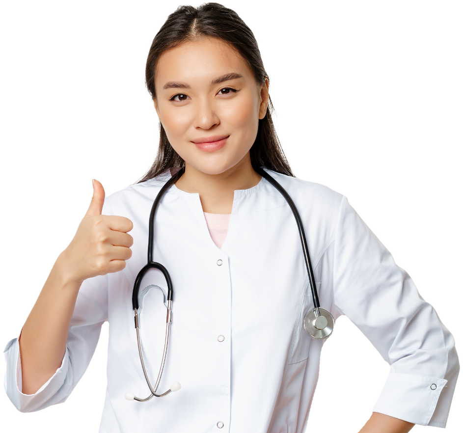 smiling-professional-doctor-medical-uniform-shows-thumbs-up-pleased-asian-female-physician