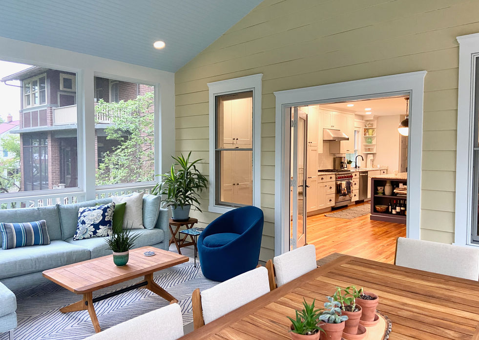 Outdoor screened porch to expand living space in back of house