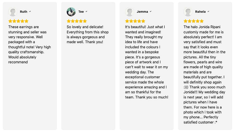 Reviews from our customers on our Bridal accessories