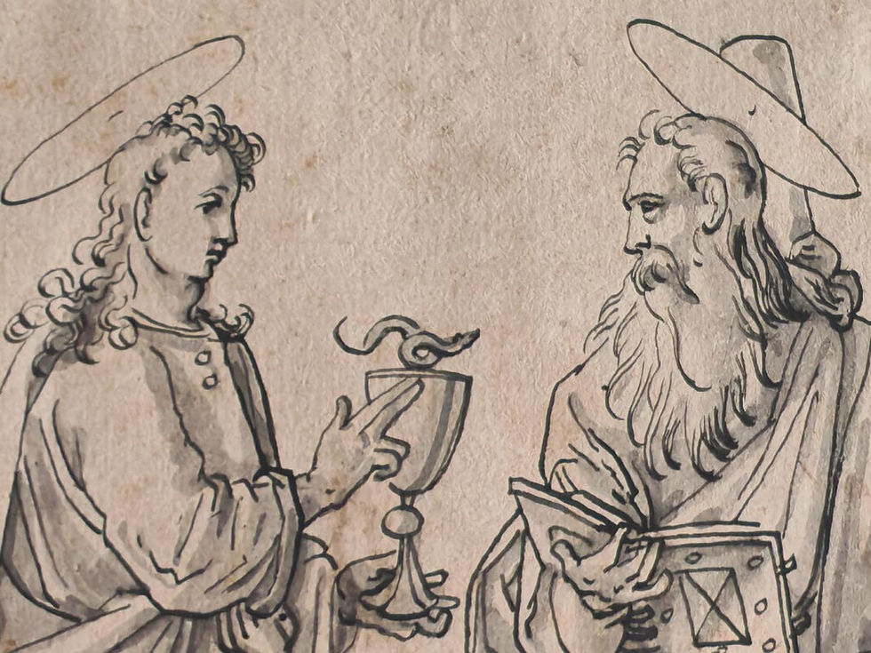 Miniaturbild: Die Apostel Johannes und Andreas, Zeichnung 16. Jh.