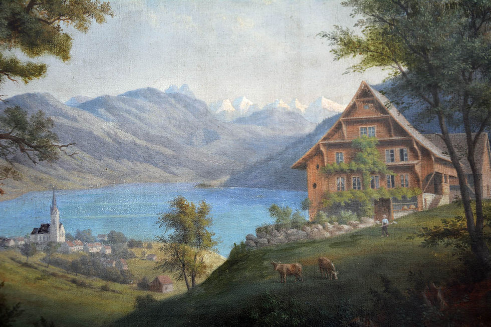 Miniaturbild: A. Burckhardt, Bauernhaus in Oberägeri, Ölgemälde