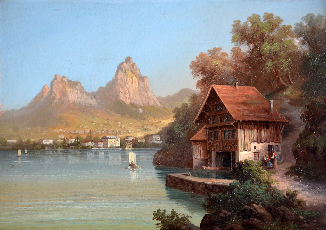 Landschaftsmaler 19. Jh., Treib mit Brunnen und den Mythen