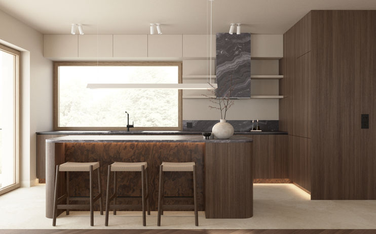Bytkowska Kuchnia w stylu japandi – projekt wnętrz, aranżacja wnętrz premium, projektowanie wnętrz, architekt wnętrz, minimalistyczny design, naturalne materiały, Moogaa Studio