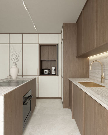 Nowy Sącz Wolskiej Park - Japandi kitchen - interior design project, premium interior arrangement, interior design, interior architecture, minimalist design, natural materials, Moogaa Studio.