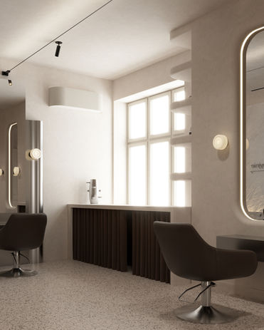 Katowice - Strefa pracy w salonie fryzjerskim w stylu nowoczesnym - projekt wnętrz, aranżacja wnętrz premium, projektowanie wnętrz, architekt wnętrz, ergonomiczna przestrzeń pracy, optymalne oświetlenie i komfort, Moogaa Studio
