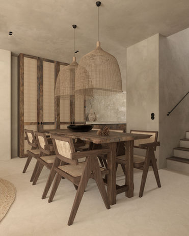 Mysłowice - Jadalnia w stylu wabi-sabi - projekt wnętrz, aranżacja wnętrz premium, projektowanie wnętrz, architekt wnętrz, naturalne materiały, spokojna estetyka, Moogaa Studio