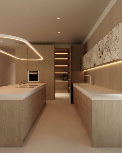 Kuchnia z ukrytym przejściem do spiżarni w projekcie wnętrz domu w Chorzowie.