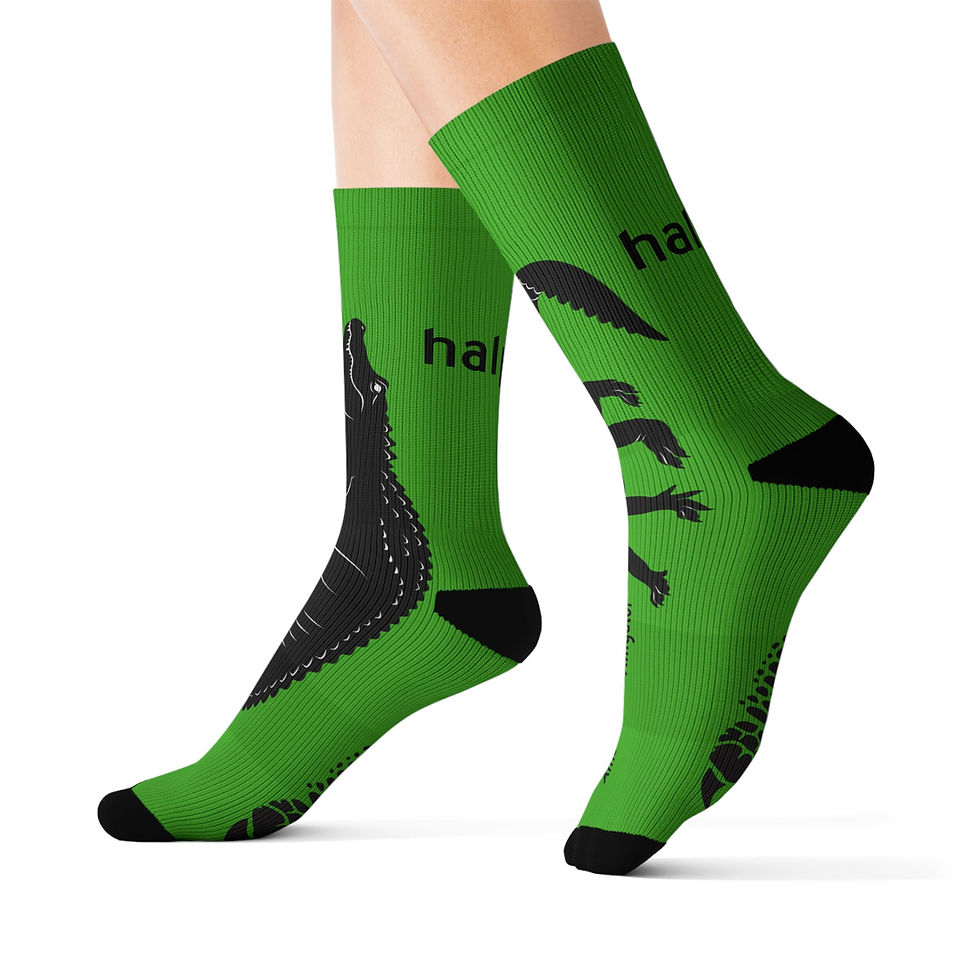 Thumbnail: Alligator Sublimation Socks — Green Novelty Crew Socks with 'halpate' Graphic